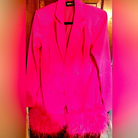 Studio Nova Jackets & Blazers - “BARBIE FEATHERED” Pink Gorgeous Double Breasted Blazer, Ostrich TAIL